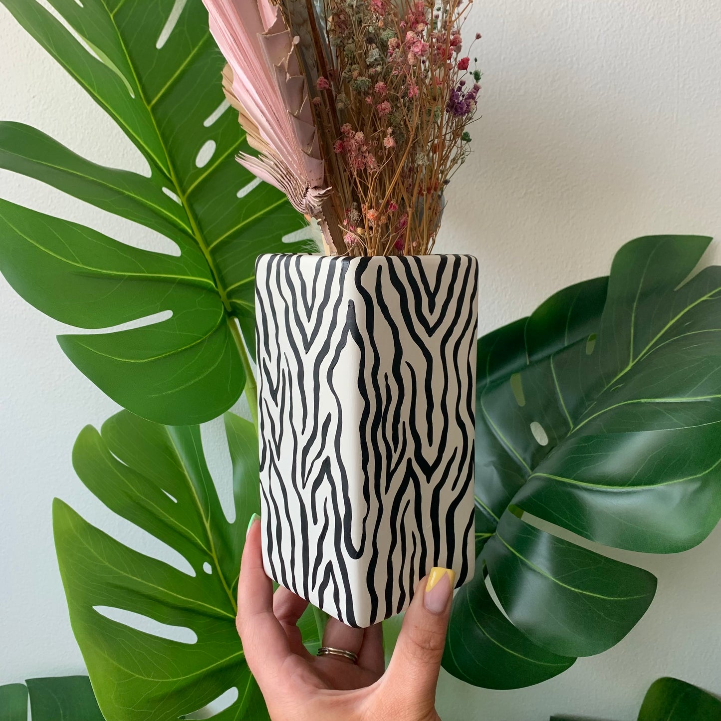 Hand Painted Black and White Zebra Print Ceramic Vase