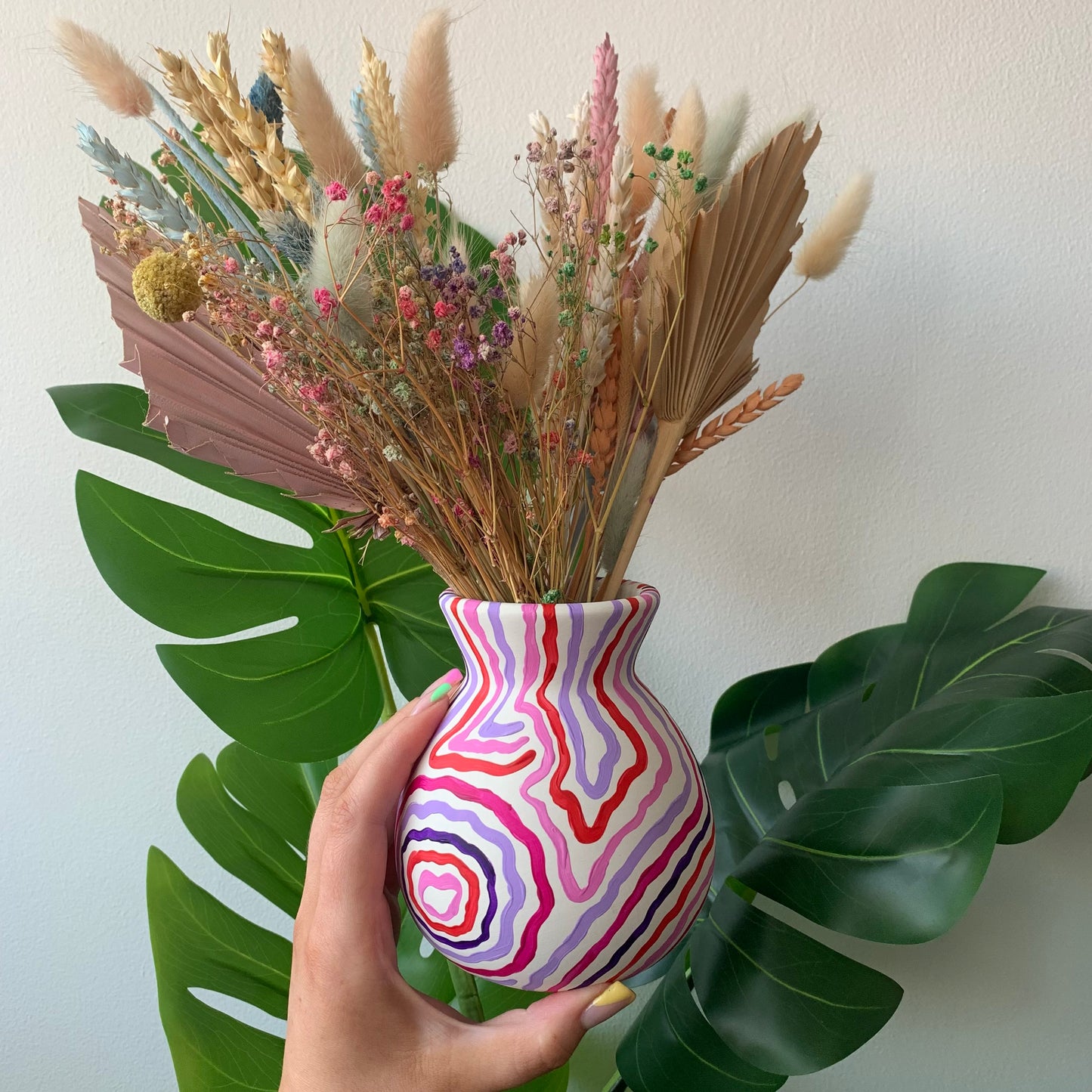 Hand Painted Pink Swirl Pattern Ceramic Vase