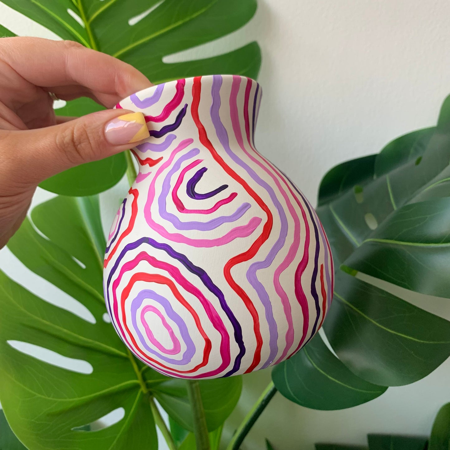 Hand Painted Pink Swirl Pattern Ceramic Vase