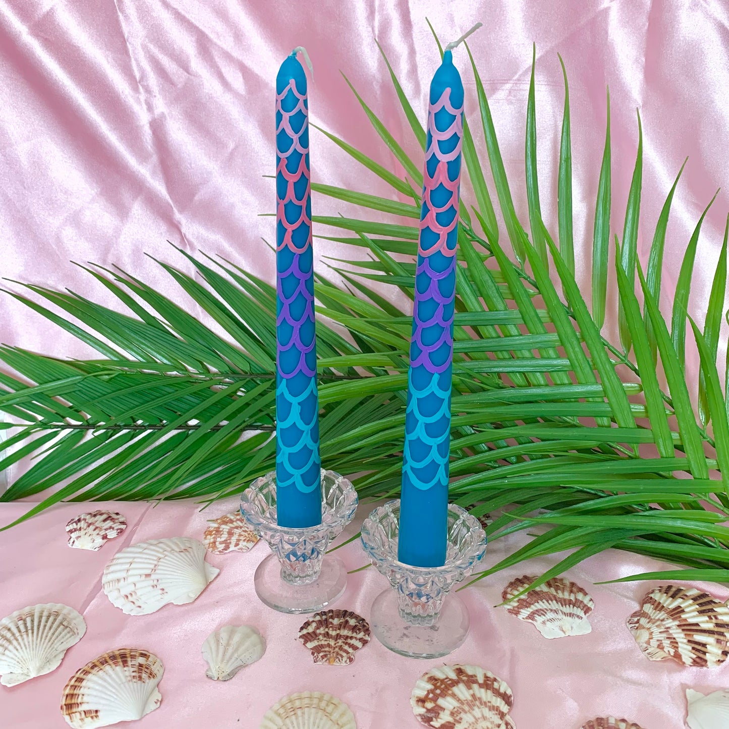 Hand Painted Set of 2 Mermaid Scale Candles