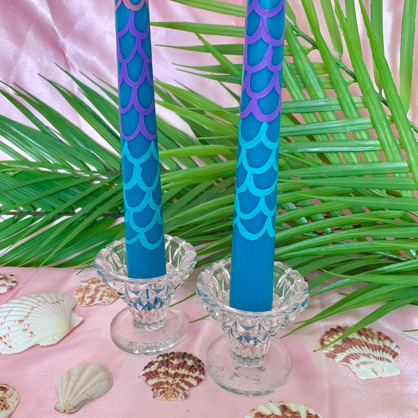 Hand Painted Set of 2 Mermaid Scale Candles