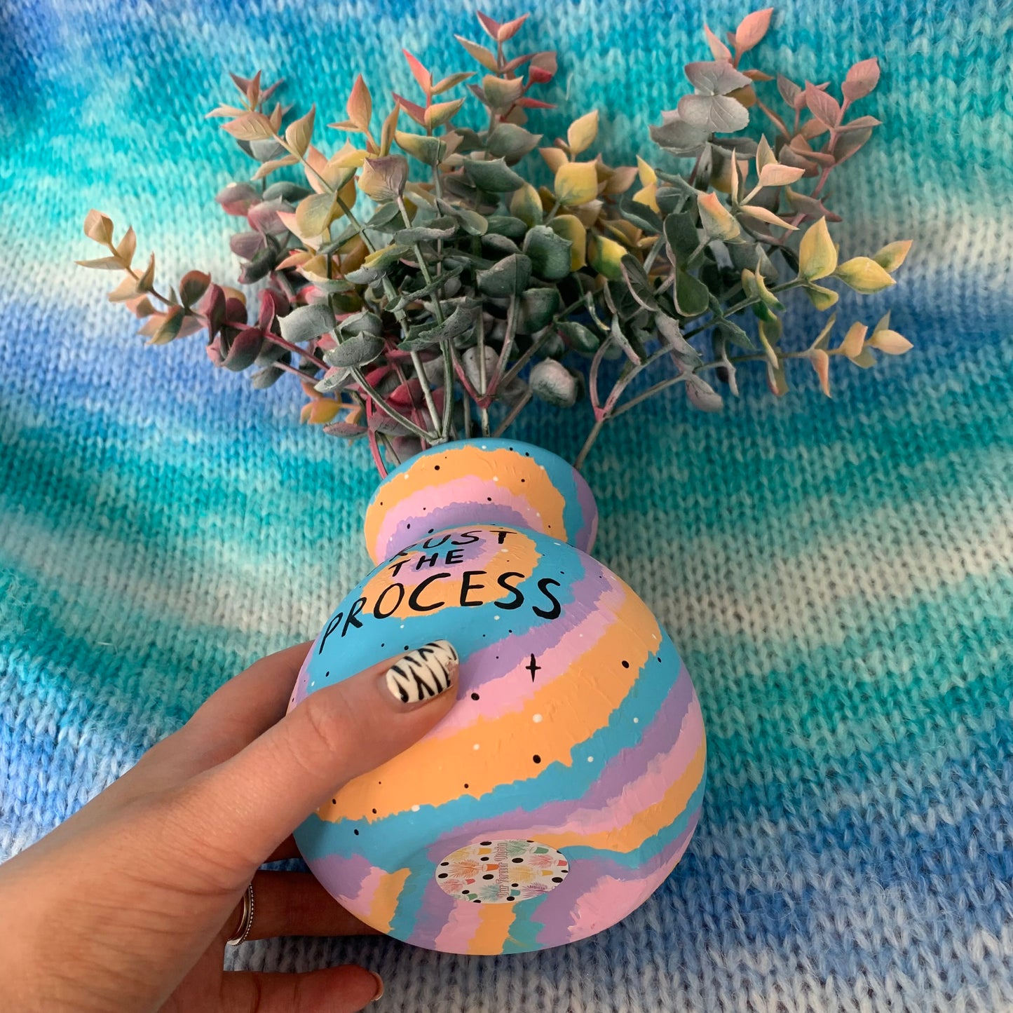 Hand Painted Trust the Process Tie Dye Ceramic Vase