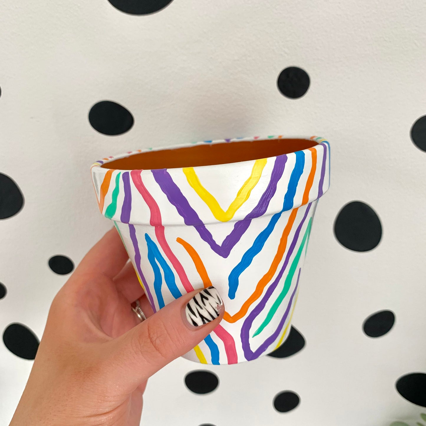 Hand Painted Rainbow Zebra Print Plant Pot