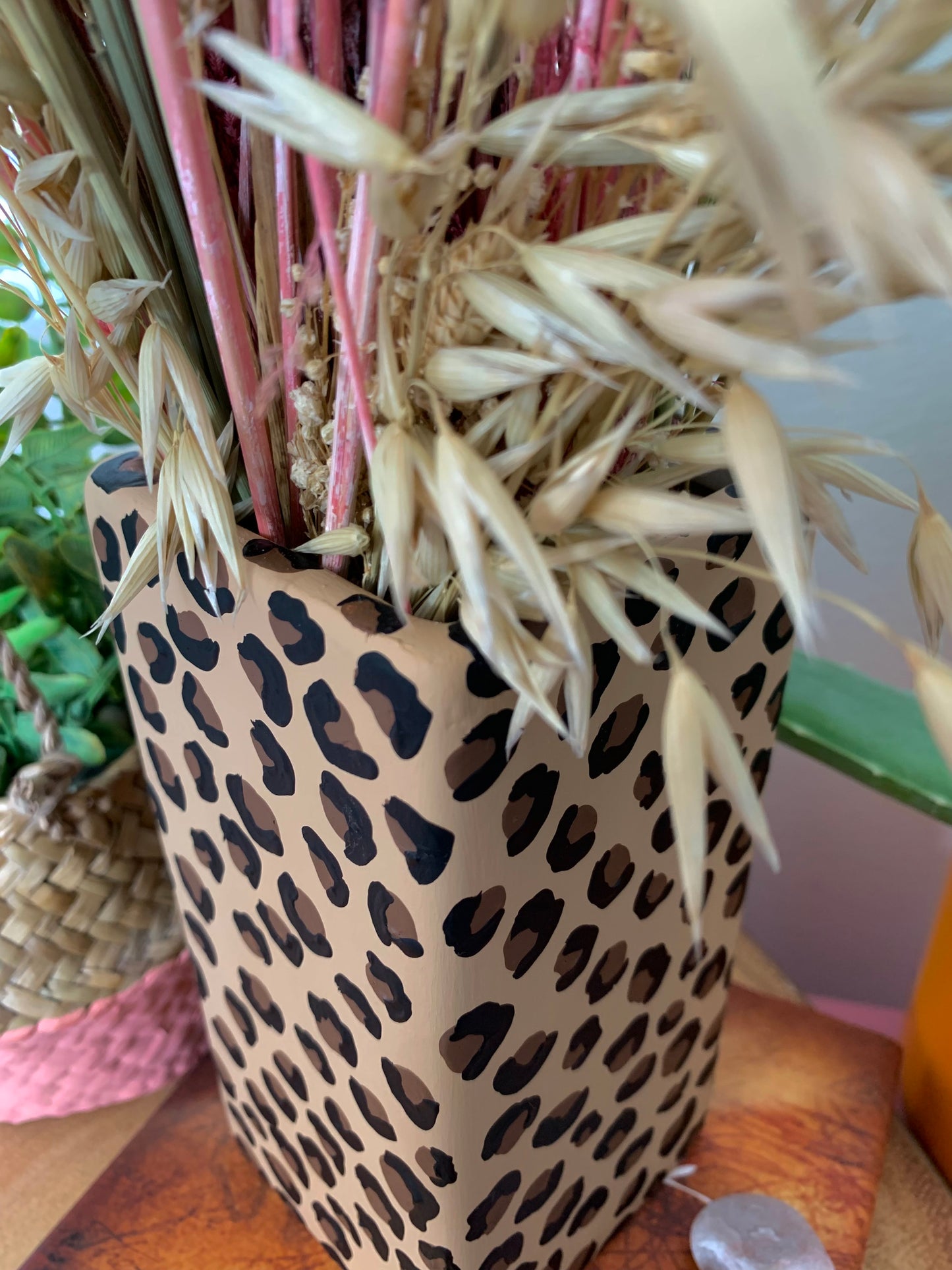 Hand Painted Leopard Print Ceramic Vase