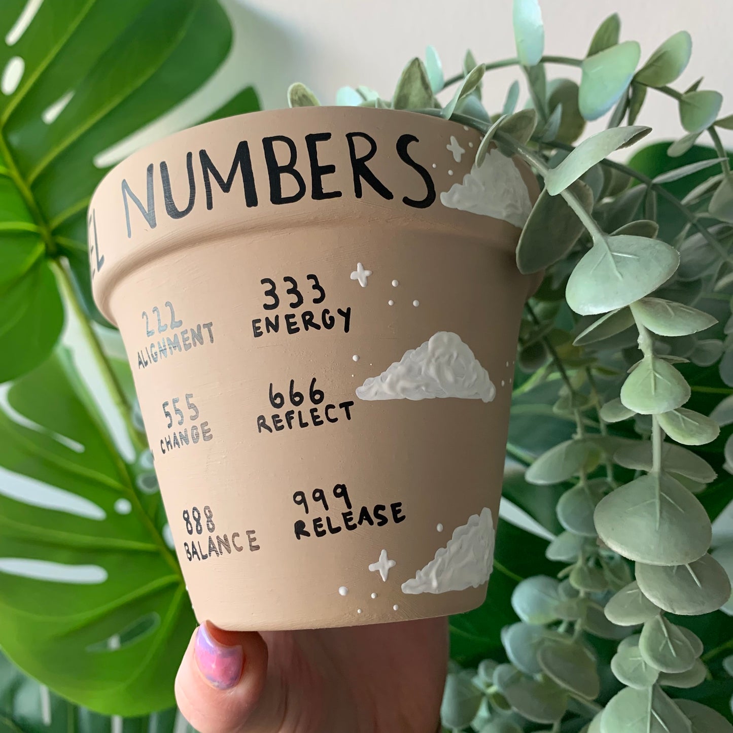 Hand Painted Angel Numbers Plant Pot Spiritual Universe Manifest