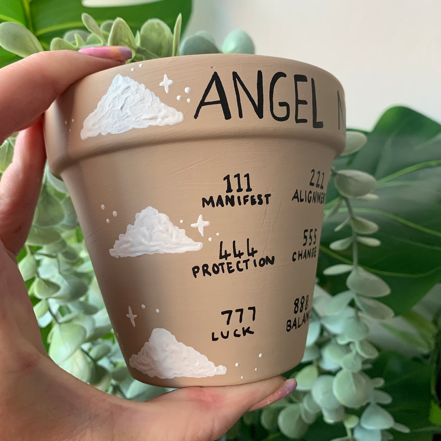 Hand Painted Angel Numbers Plant Pot Spiritual Universe Manifest