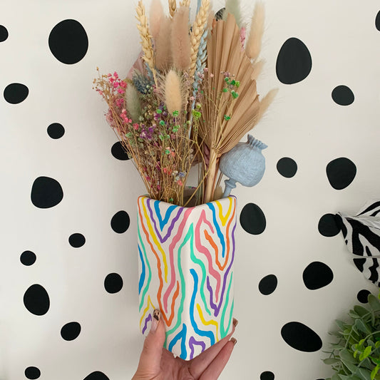 Hand Painted Rainbow Zebra Print Ceramic Vase