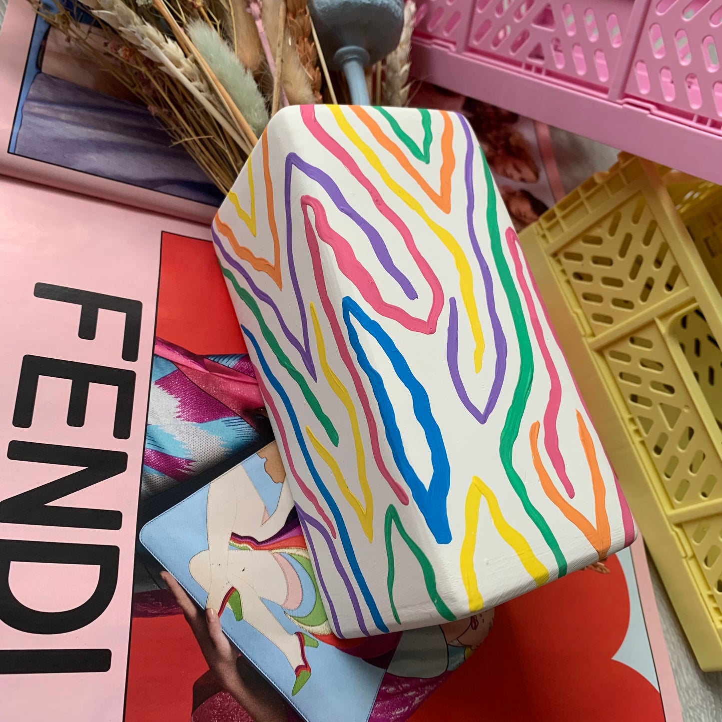 Hand Painted Rainbow Zebra Print Ceramic Vase