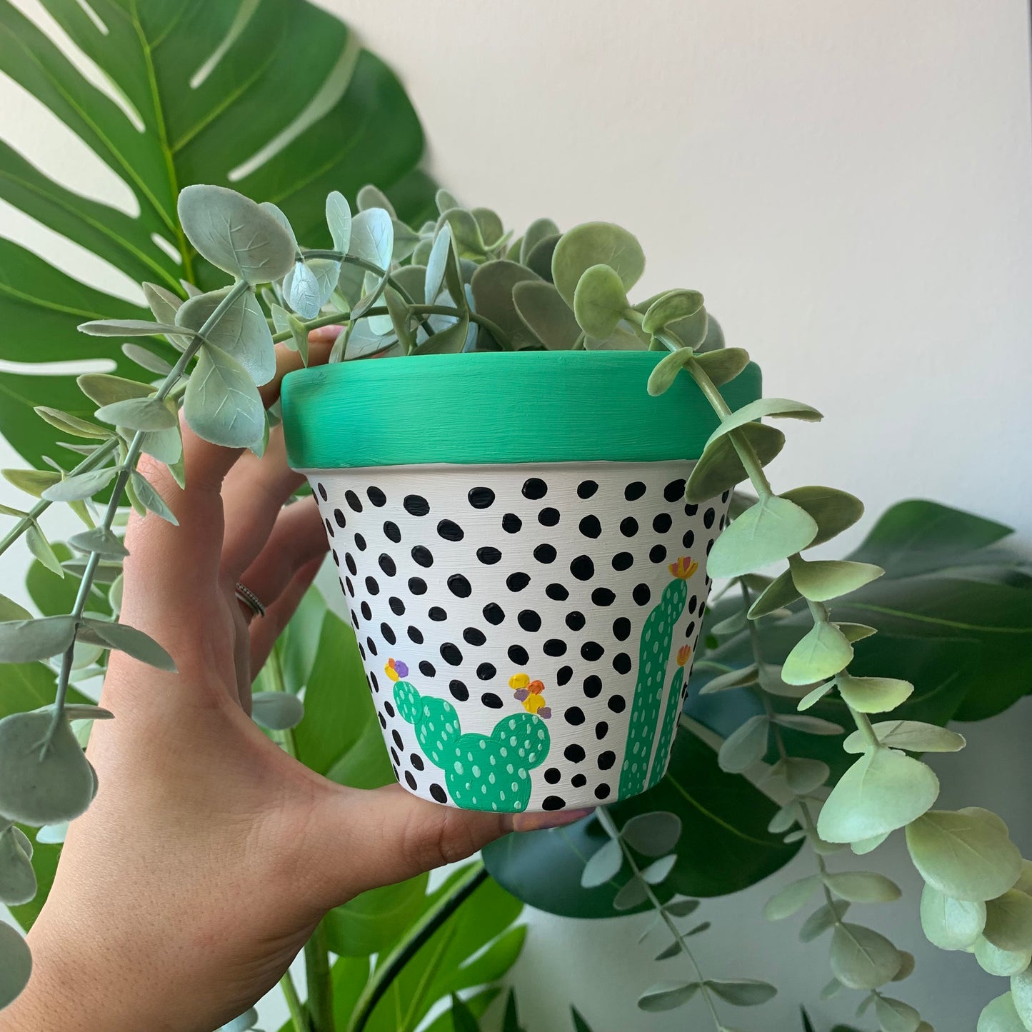 Hand Painted Spotty Cactus Plant Pot