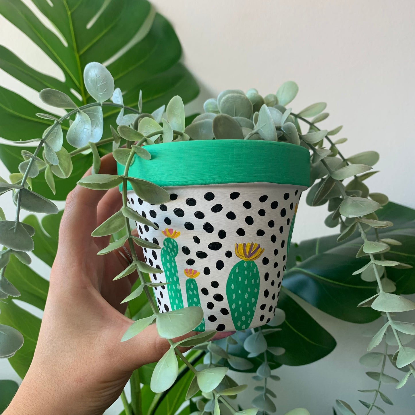 Hand Painted Spotty Cactus Plant Pot