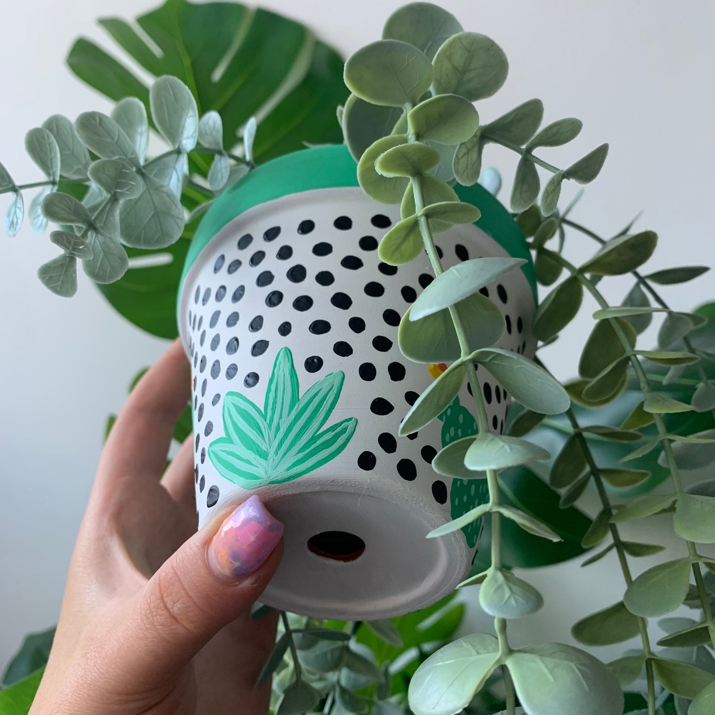 Hand Painted Spotty Cactus Plant Pot