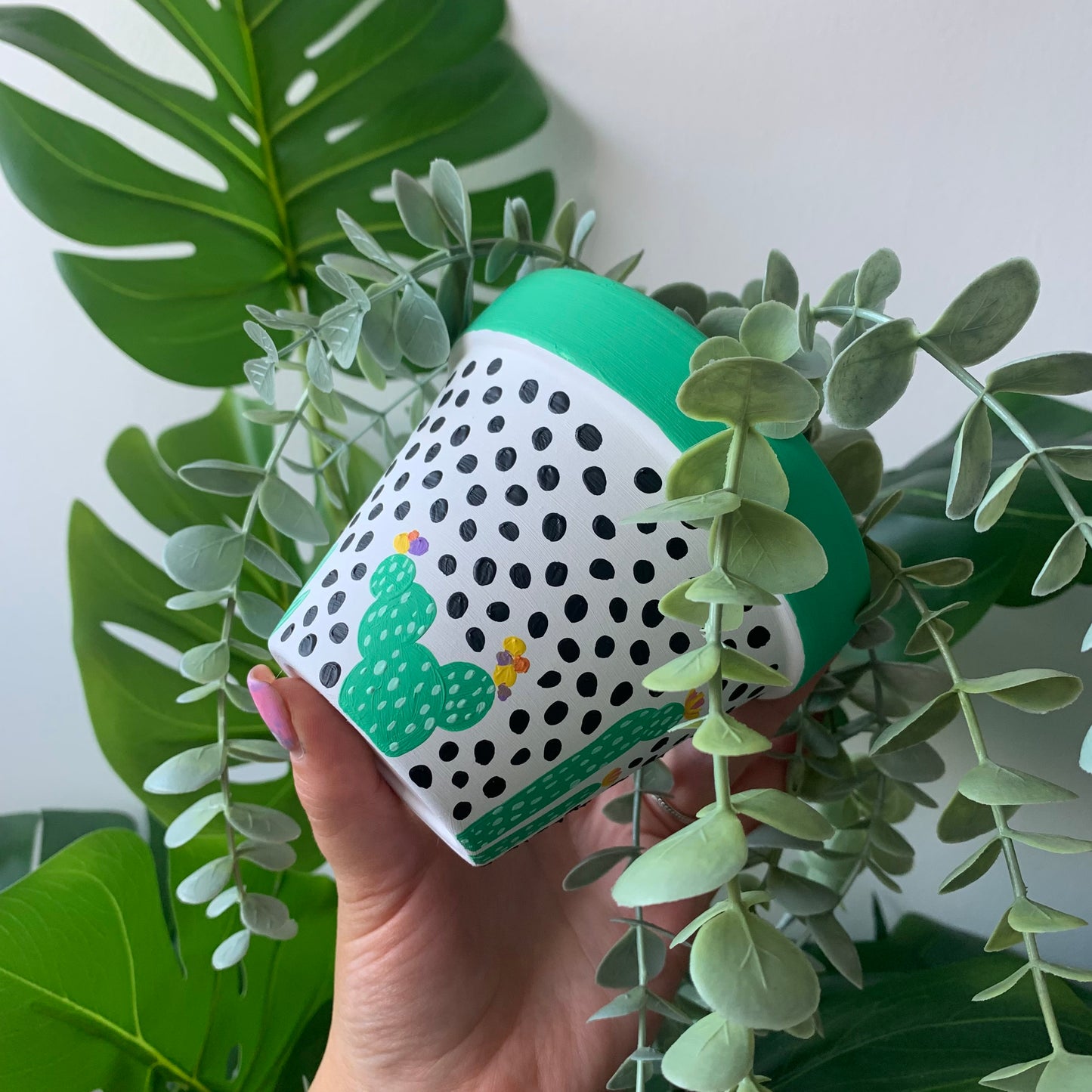 Hand Painted Spotty Cactus Plant Pot