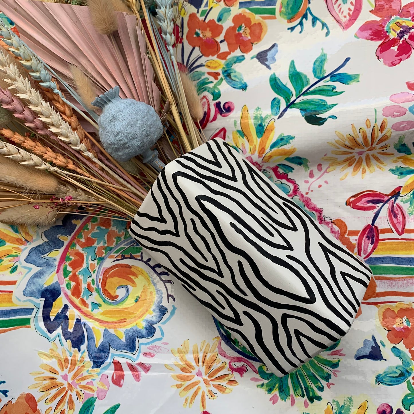 Hand Painted Black and White Zebra Print Ceramic Vase