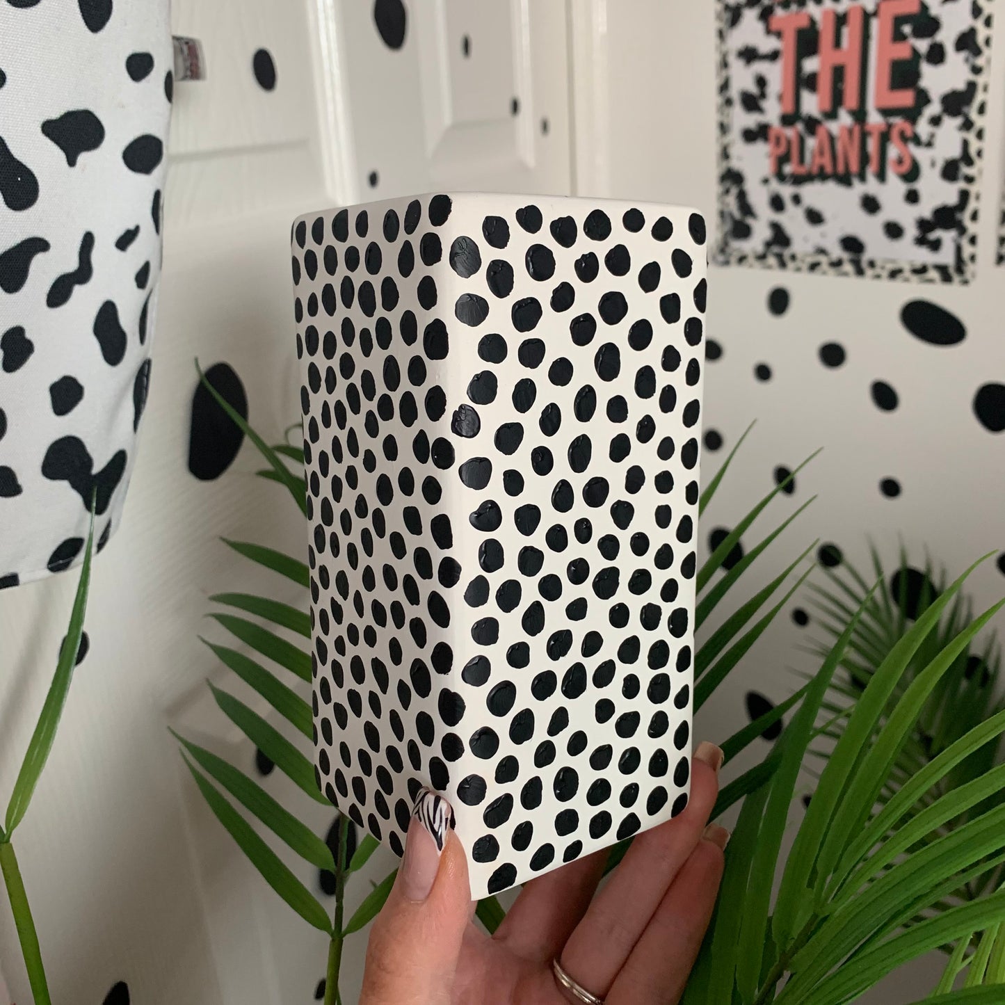 Hand Painted Dalmatian Print Ceramic Flower Vase