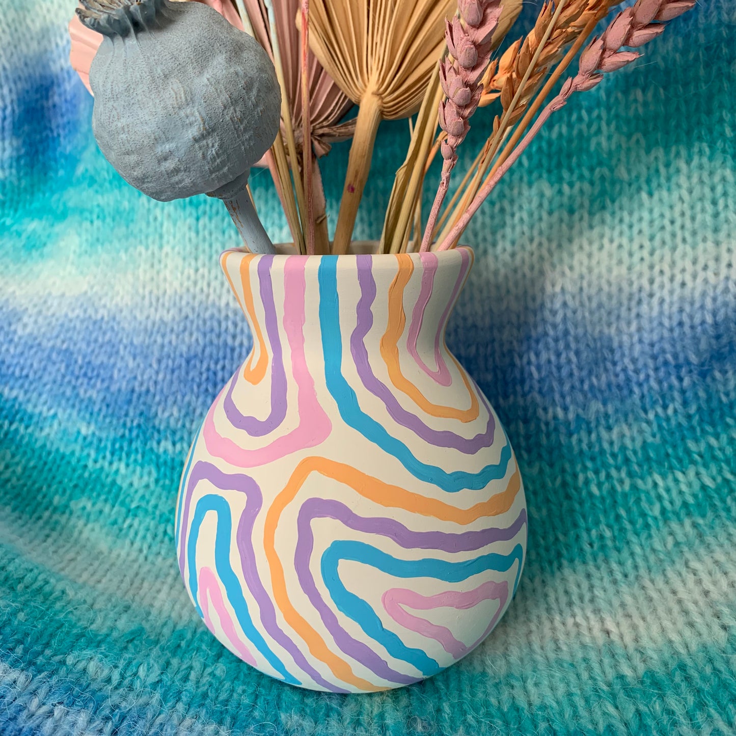 Hand Painted Pastel Swirl Ceramic Vase